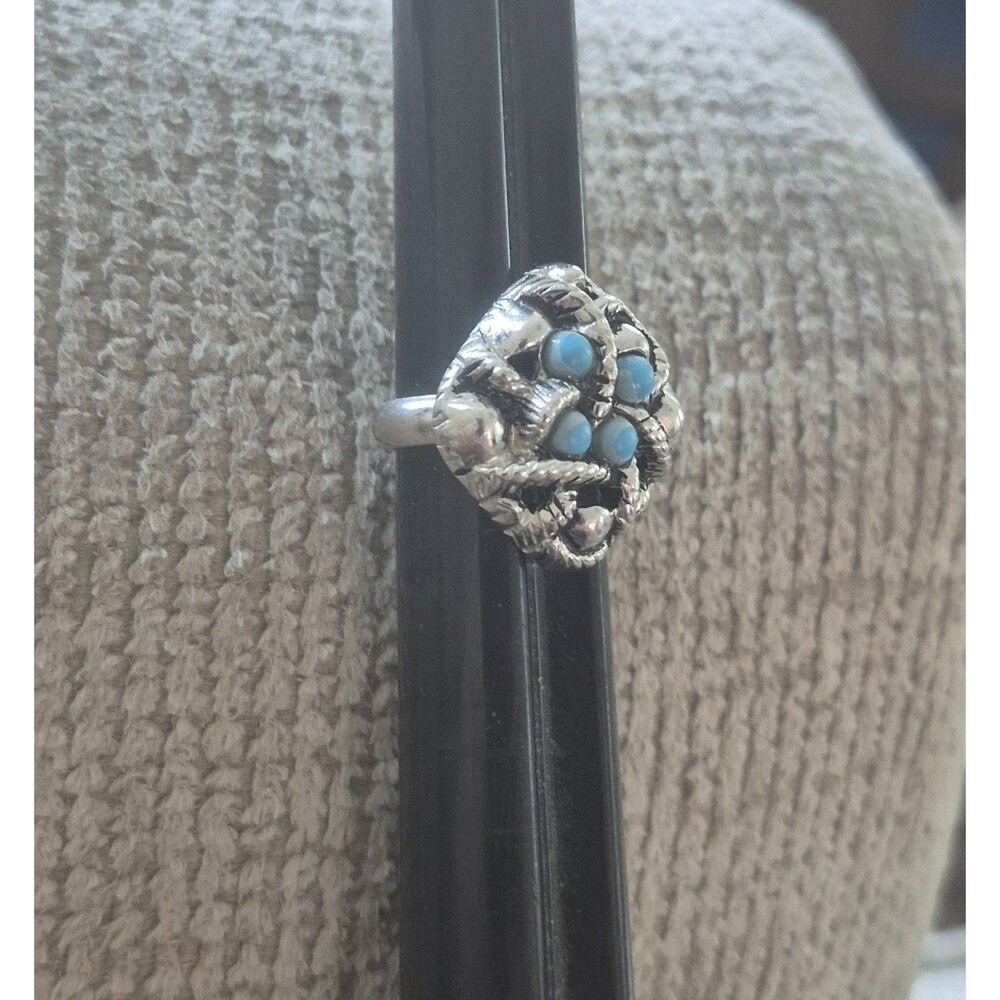 Vtg 1973 Avon Sierra Ring Silver Tone Faux Turquoise Southwestern Boho Sz 4.75